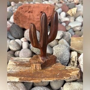 Vintage Ironwood Cactus Hand Carved Wood Figurine Desert Southwest Over 5” Tall